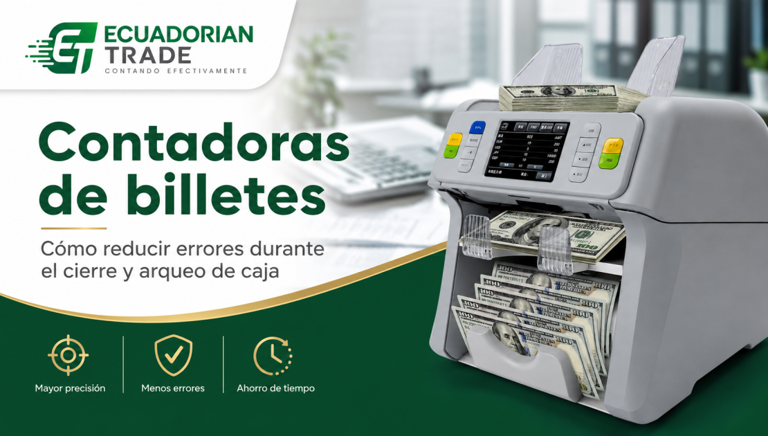 Descubre cómo las contadoras de billetes reducen errores, agilizan el cierre y mejoran el arqueo de caja en comercios y empresas de Ecuador.